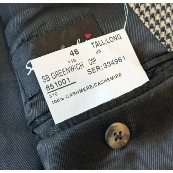 Samuelsohn Black Cream Houndstooth 100% Cashmere Blazer Sport Jacket Size 46 L - Picture 5 of 12